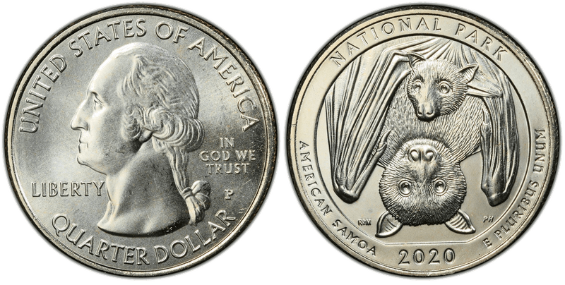 Normal 2020 (P) American Samoa National Park quarter — the bat’s eyes are fully visible